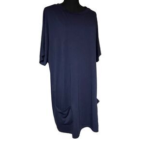 Navy Slouchy Dolman Tee Shirt Dress with Pockets